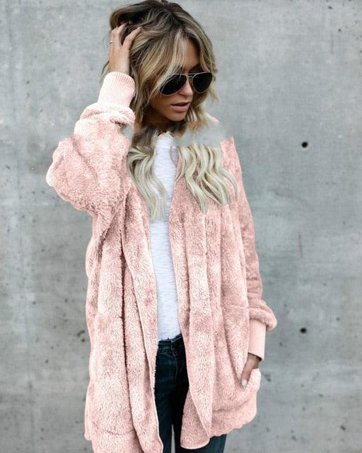 Winter Warm Bat Sleeve Female Cardigan Hooded Loose Sweater - Casual Long Women's Sweater - Thick Solid - Plus Size (D23)(D20)(TB8C)(TP4)