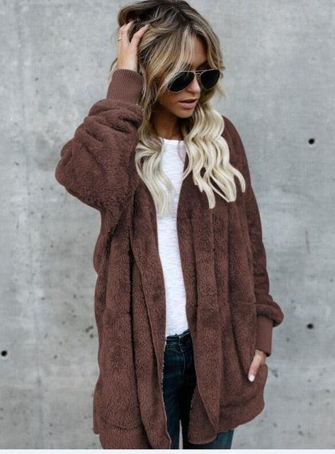 Winter Warm Bat Sleeve Female Cardigan Hooded Loose Sweater - Casual Long Women's Sweater - Thick Solid - Plus Size (D23)(D20)(TB8C)(TP4)