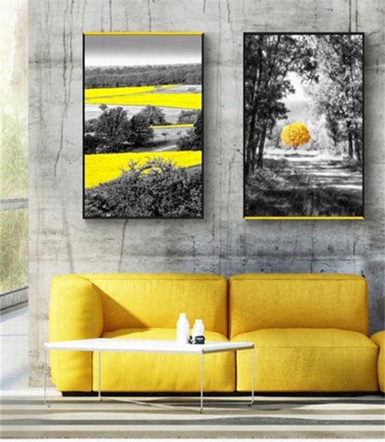 Landscape Nordic Canvas Painting Home Decor Wall Art Building City Yellow Scenery Pastoral (D62)(AD1)(1BM)