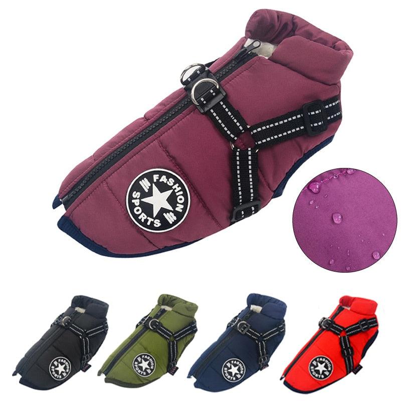 Large Pet Dog Jacket With Harness Winter Warm Dog Clothes- For Labrador Waterproof Big Dog Coat (W1)(F69)