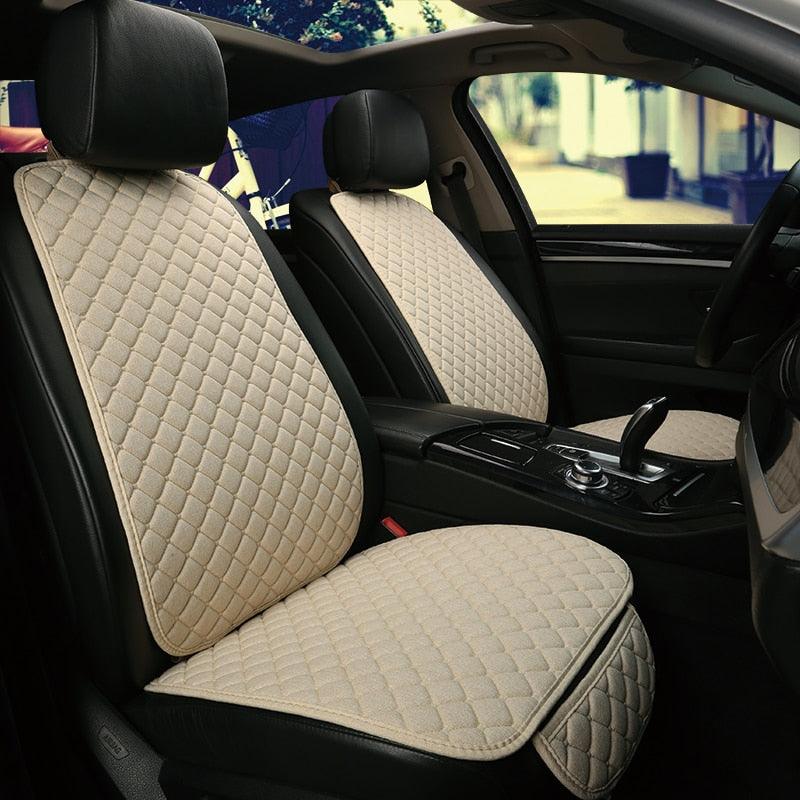 Large Size Flax Car Seat Cover - Protector Linen Front or Rear Seat - Back Cushion Pad Mat Backrest (7WH1)