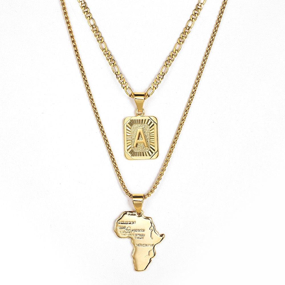 Great Chunky Chain - Letter Map Pendants Necklace - Gold Color Punk Long Chain Necklace (2U83)