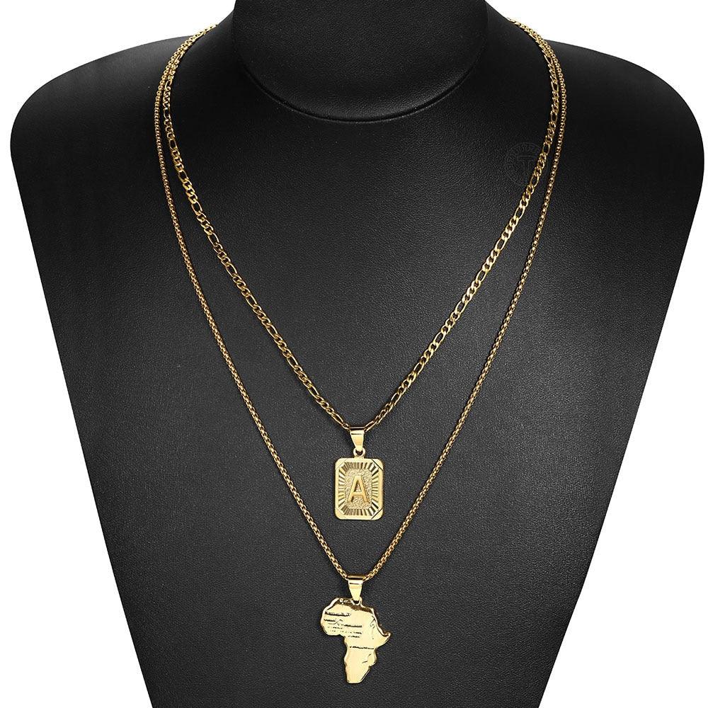 Great Chunky Chain - Letter Map Pendants Necklace - Gold Color Punk Long Chain Necklace (2U83)