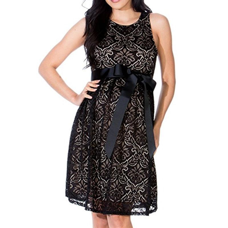 Summer Casual Maternity Lace Dress - High Waist Sleeveless Ribbon - Pregnancy Dress (D5)(Z7)(Z9)(2Z1)(7Z1)