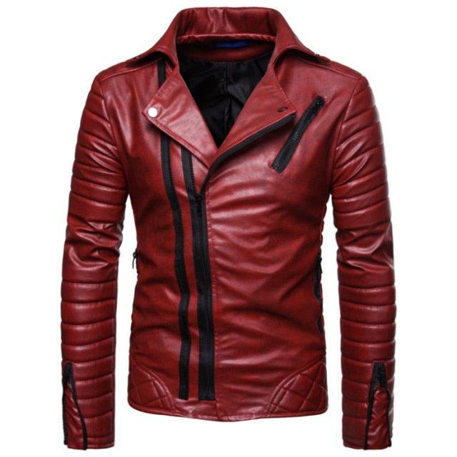 Amazing Zipper Motorcycle Leather Jacket - Stylish Striped Winter Windproof PU Leather Jackets (D100)(TM3)(CC1)