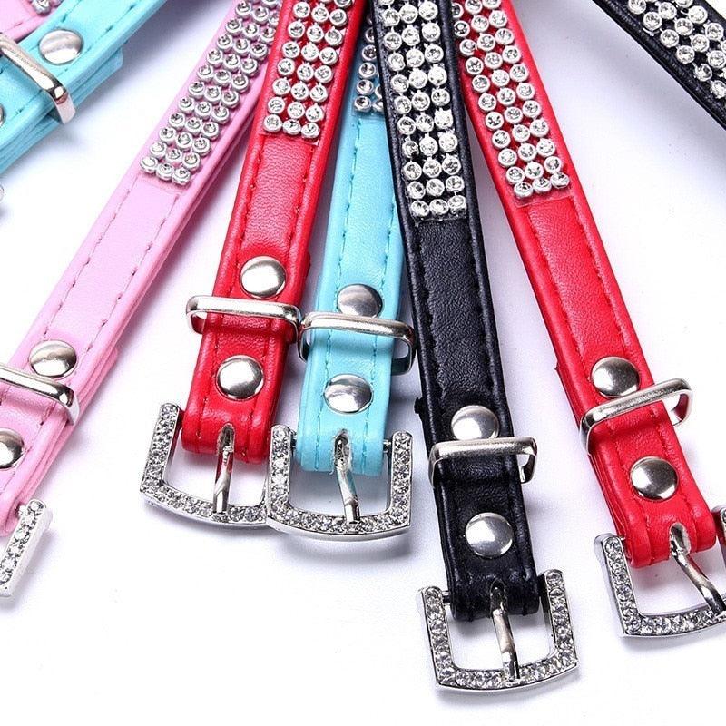 Amazing Leather Small Dog Harness Diamond Necklace Retractable Dog Leash Rhinestone Puppy Dog Collar (3W1)
