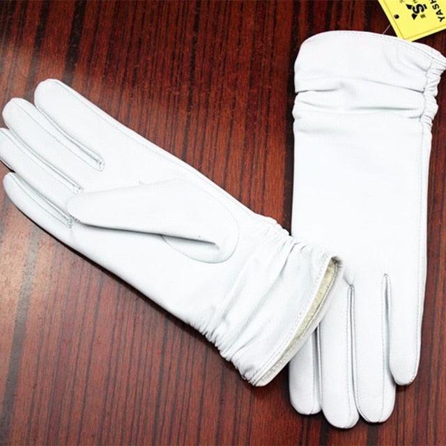 Cute Leather Gloves - Sheepskin Elastic Thin Glove Set (6WH1)
