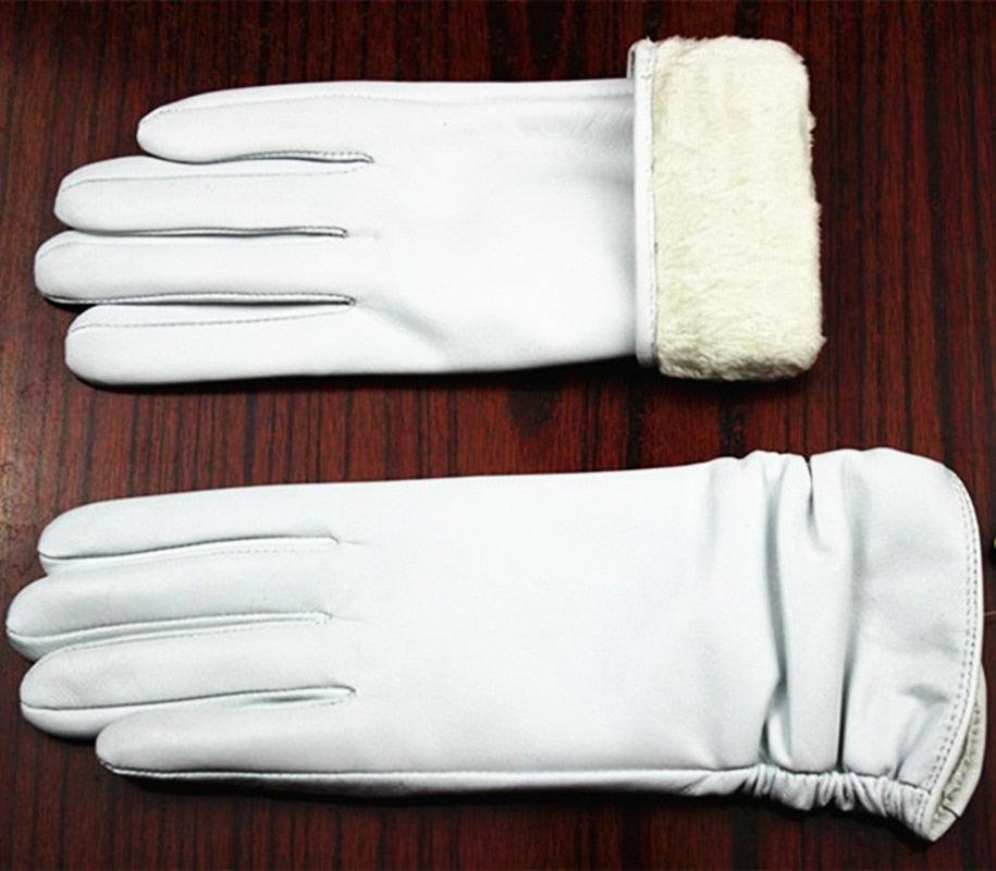 Cute Leather Gloves - Sheepskin Elastic Thin Glove Set (6WH1)
