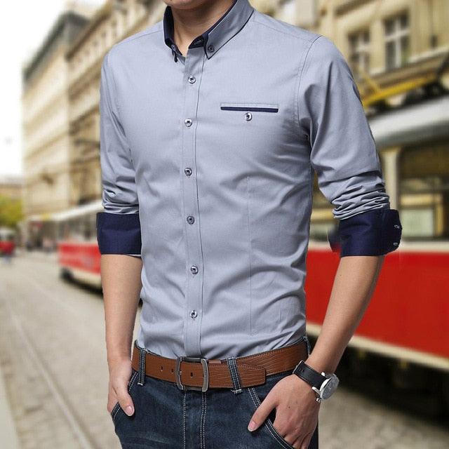 Great Casual Social Formal Shirt - Men Long Sleeve Slim Office Shirt (TM1)(T2G)