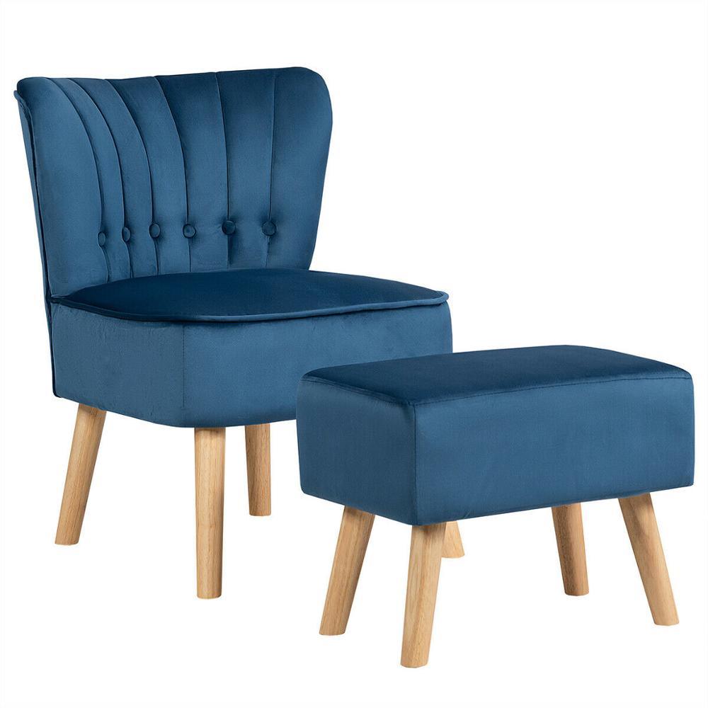 Leisure Chair and Ottoman Thick Padded Button Tufted Sofa Set w/ Wood Legs (FW2)(FW6)(1U67)
