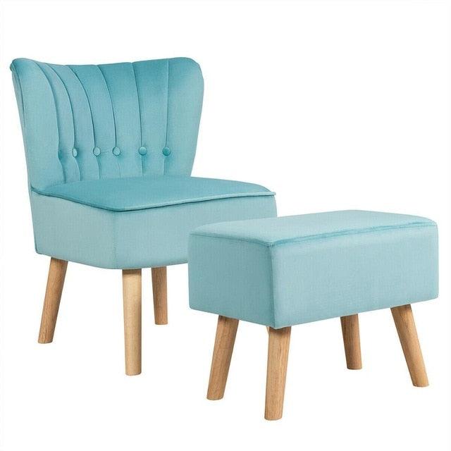 Leisure Chair and Ottoman Thick Padded Button Tufted Sofa Set w/ Wood Legs (FW2)(FW6)(1U67)