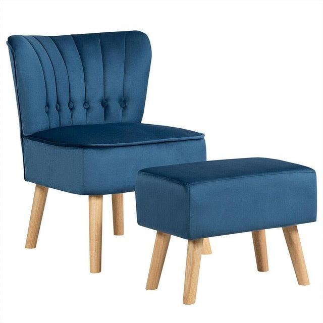 Leisure Chair and Ottoman Thick Padded Button Tufted Sofa Set w/ Wood Legs (FW2)(FW6)(1U67)
