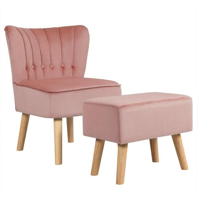 Leisure Chair and Ottoman Thick Padded Button Tufted Sofa Set w/ Wood Legs (FW2)(FW6)(1U67)