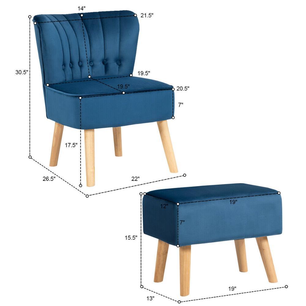 Leisure Chair and Ottoman Thick Padded Button Tufted Sofa Set w/ Wood Legs (FW2)(FW6)(1U67)