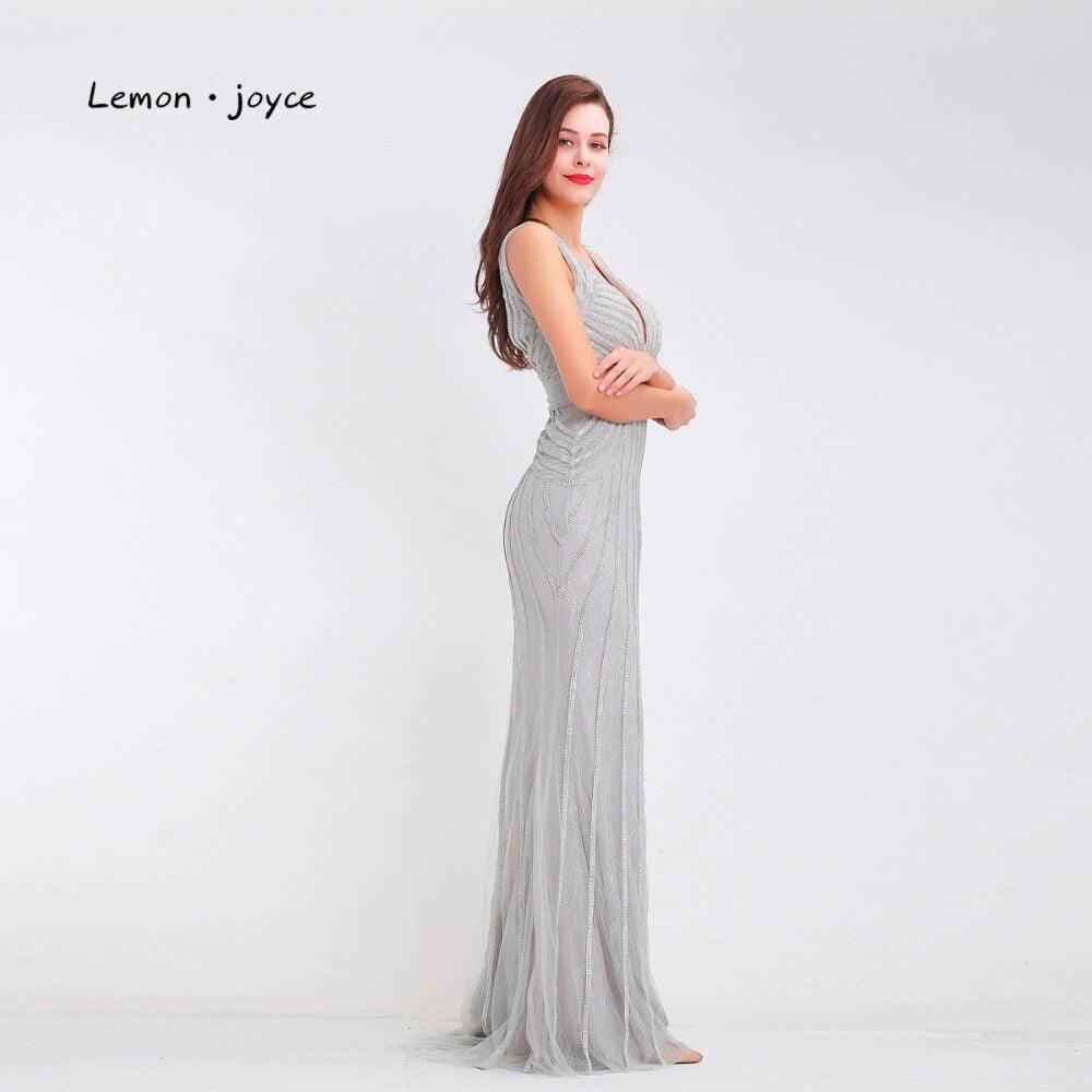 Gorgeous Formal Gray Evening Long Dresses - Sexy Deep V-Neck - Backless Elegant Long Party Prom Gowns - Plus Size (D18)(WSO5)(WSO3)