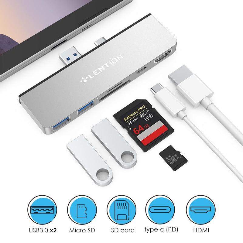 USB 3.0 HUB Multi USB to USB3.0 Port HDMI SD/TF Docking Station for Microsoft Surface Pro 7 Splitter Adapter PD Charge (CA2)(1U52)