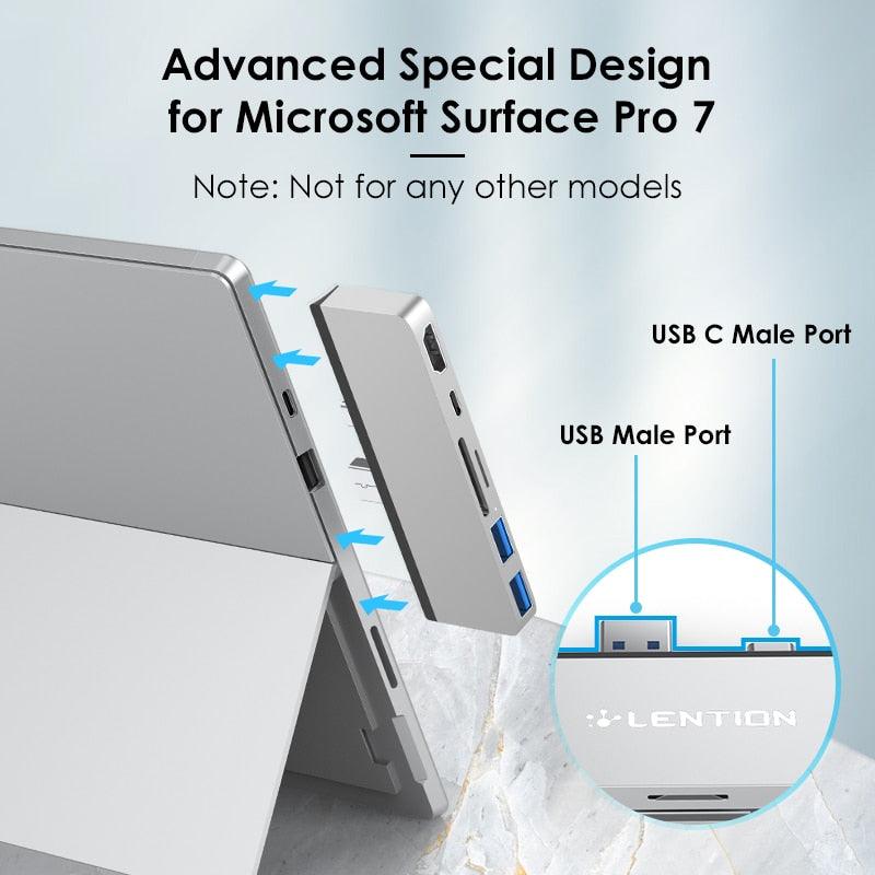 USB 3.0 HUB Multi USB to USB3.0 Port HDMI SD/TF Docking Station for Microsoft Surface Pro 7 Splitter Adapter PD Charge (CA2)(1U52)