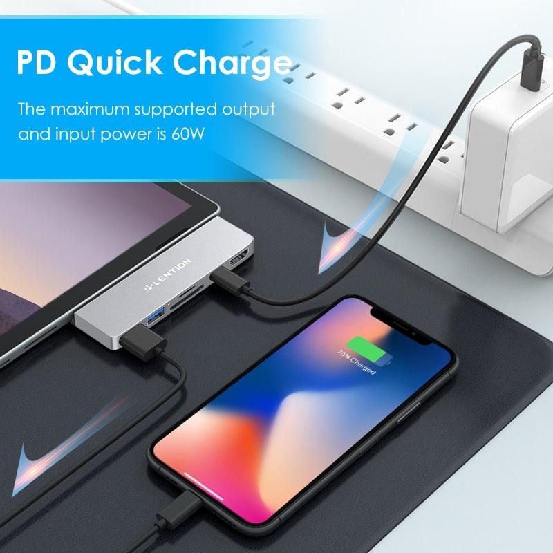 USB 3.0 HUB Multi USB to USB3.0 Port HDMI SD/TF Docking Station for Microsoft Surface Pro 7 Splitter Adapter PD Charge (CA2)(1U52)