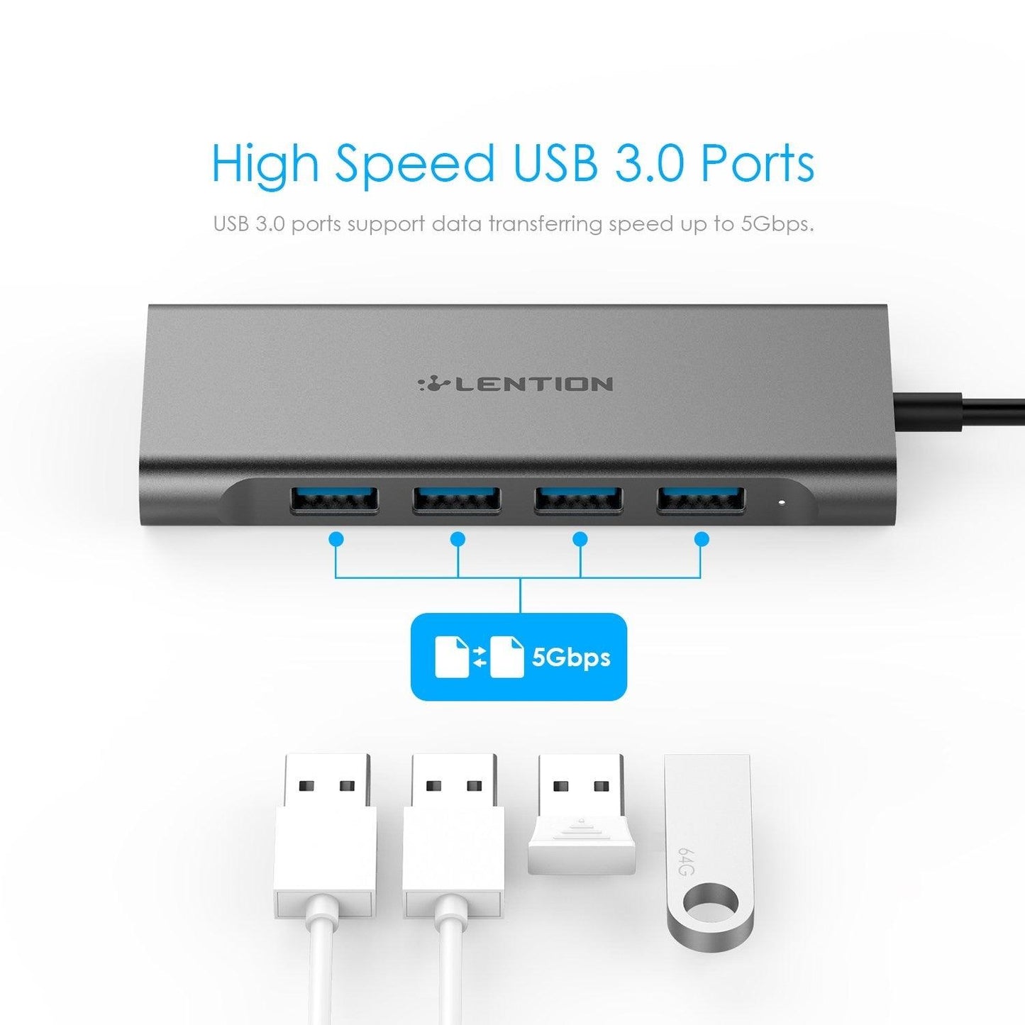 USB-C Multi-Port Hub with 4K HDMI Output, 4 USB 3.0, Type C Charging Adapter for 2020-2016 MacBook Pro13/15/16, Surface (D52)(CA2)(1U52)