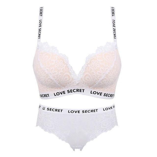 Chic Women's Letter Straps Lace Bras - Push Up Thicken 3/4 Cup Bralettes - Adjustment Gathered Underwear Set (3U27)