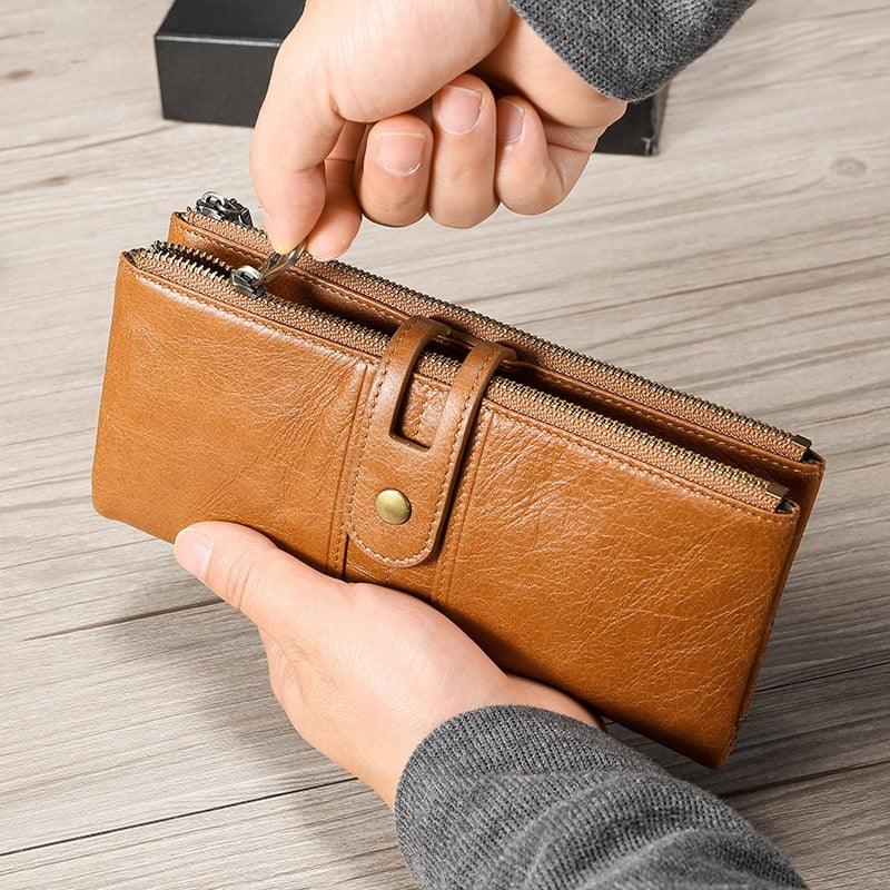 Light Luxury Cowhide Leather Long Wallet - Anti-Theft Credit Card Money Holder (1U79)