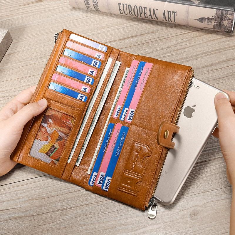 Light Luxury Cowhide Leather Long Wallet - Anti-Theft Credit Card Money Holder (1U79)