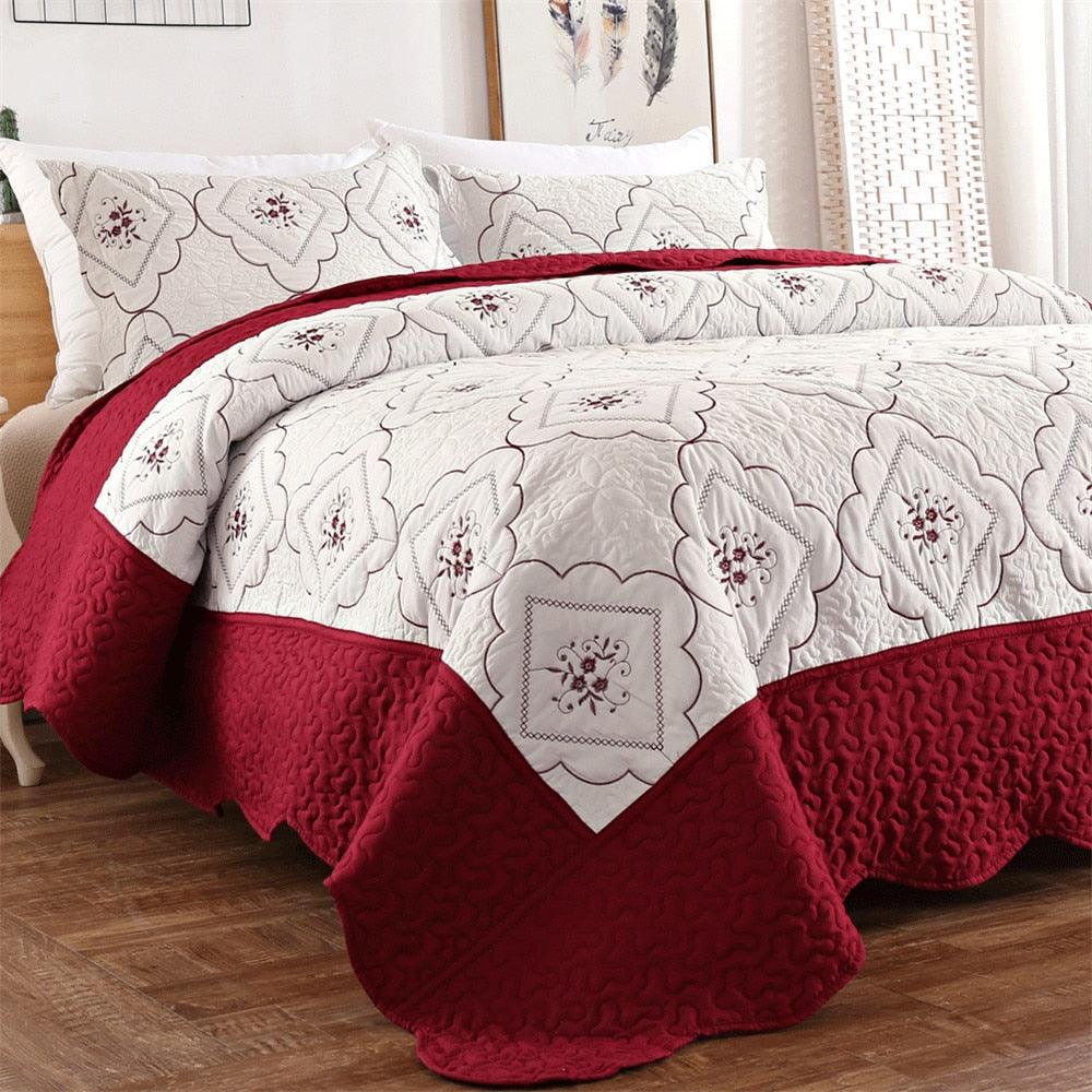 Lightweight Bedspreads King Queen Size Floral Coverlet set White Red Embroidery Quilts Pillow Shams 3Pcs (9BM)(8BM)(1U63)