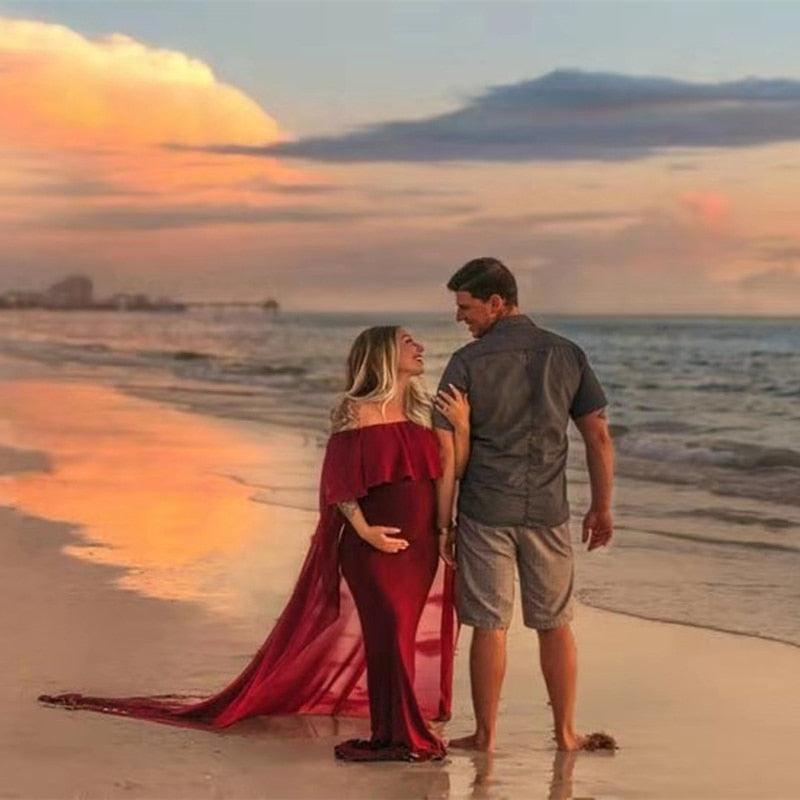 Long Chiffon Maternity Cloak Dress - Slash Neck Long Tail Baby Shower Dress - All-purpose Dress (F5)(Z6)(Z8)(1Z1)(2Z1)(3Z1)(7Z1)