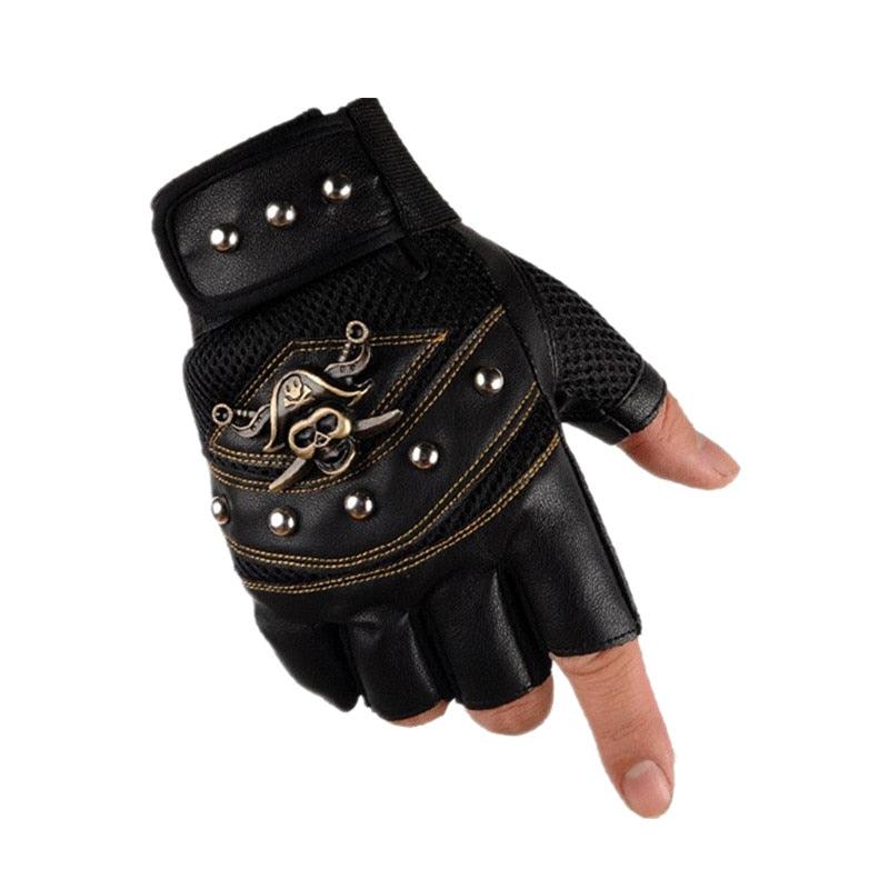 Long Keeper Skulls Rivet PU Leather Fingerless Gloves - Fashion