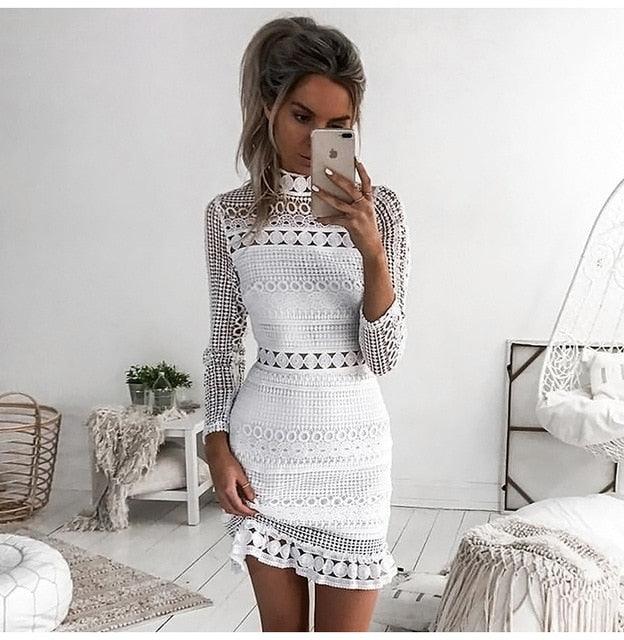 Sexy Lace Stitching Hollow Out Dress - Elegant Women Sleeveless White Deals DejaVu Sexy Lace Stitching Hollow Out Dress - Elegant Women Sleeveless White Deals DejaVu