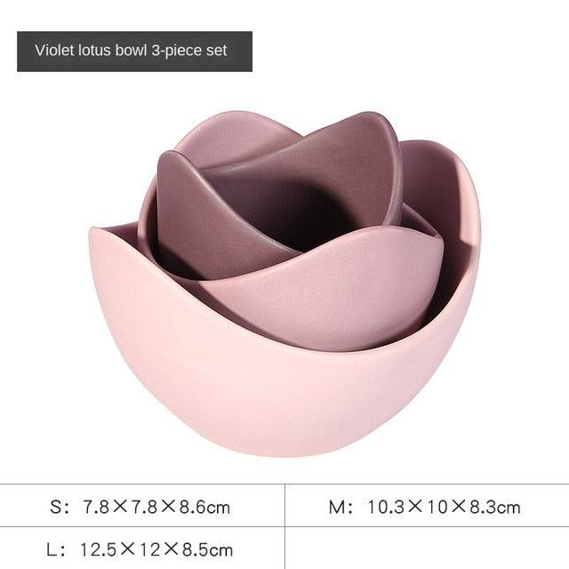 Lotus Ceramic Bowl Dishes And Plates Sets - Creative Fruit Plate Simple Zen Decor Storage (AK7)(F61)