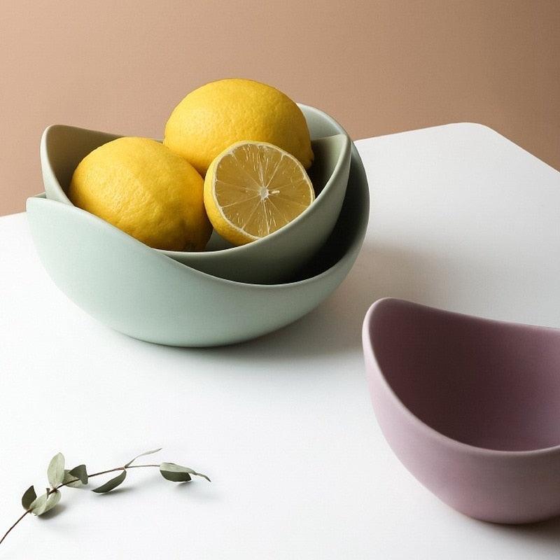 Lotus Ceramic Bowl Dishes And Plates Sets - Creative Fruit Plate Simple Zen Decor Storage (AK7)(F61)