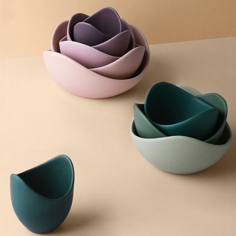Lotus Ceramic Bowl Dishes And Plates Sets - Creative Fruit Plate Simple Zen Decor Storage (AK7)(F61)