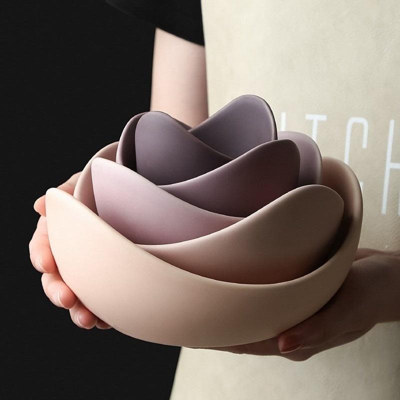 Lotus Ceramic Bowl Dishes And Plates Sets - Creative Fruit Plate Simple Zen Decor Storage (AK7)(F61)