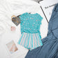 Amazing Love Heart Print Cute Pajamas Sets - Striped Shorts Sleepwear Round Neck + Short Sleeve Clothing (ZP1)(F90)