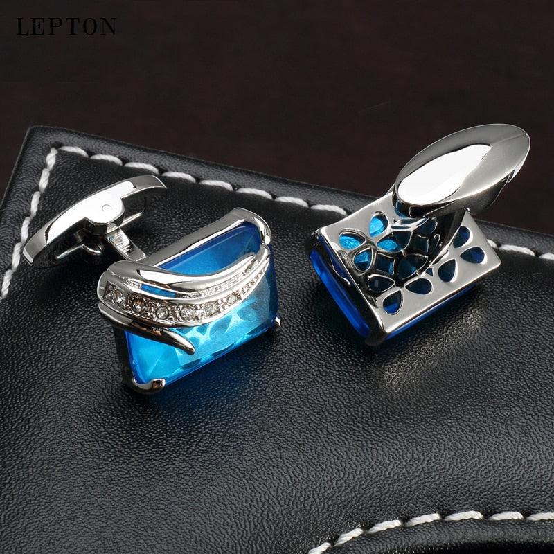 Low-key Luxury ''Blue Glass Cufflinks -Men's Square Crystal Cufflinks Shirt (MA4)
