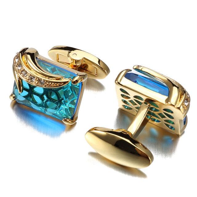 Low-key Luxury ''Blue Glass Cufflinks -Men's Square Crystal Cufflinks Shirt (MA4)