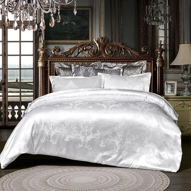 Luxury 2/3pcs Bedding Set Satin Jacquard Duvet Cover Sets 1 Quilt Cover + 1/2 Pillowcases (7BM)(8BM)(F63)
