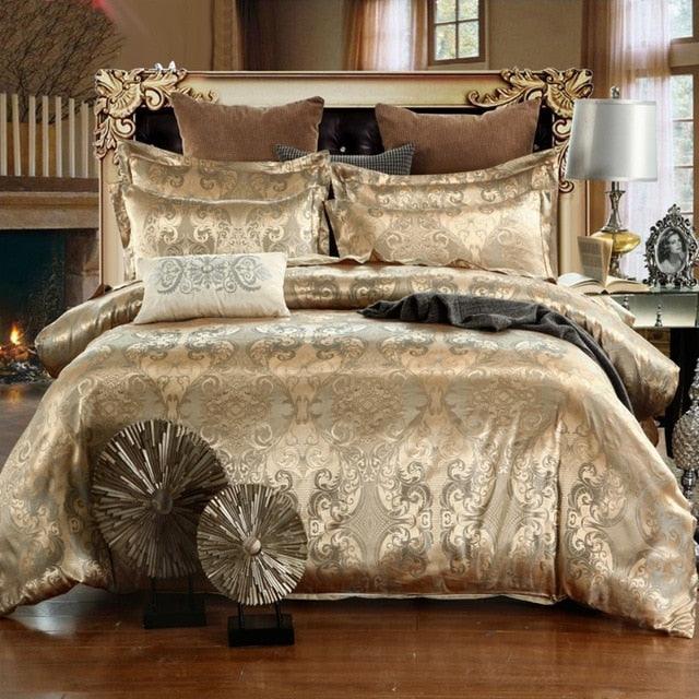 Luxury 2/3pcs Bedding Set Satin Jacquard Duvet Cover Sets 1 Quilt Cover + 1/2 Pillowcases (7BM)(8BM)(F63)