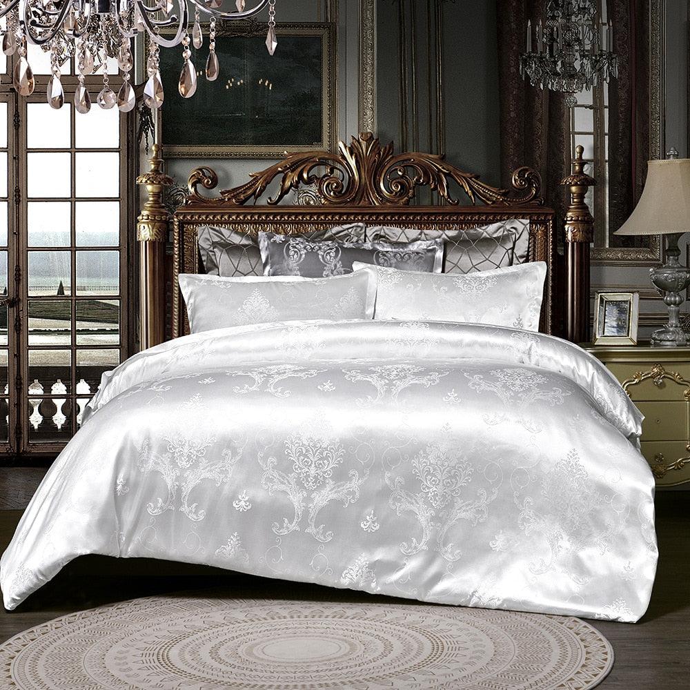 Luxury 2/3pcs Bedding Set Satin Jacquard Duvet Cover Sets 1 Quilt Cover + 1/2 Pillowcases (7BM)(8BM)(F63)