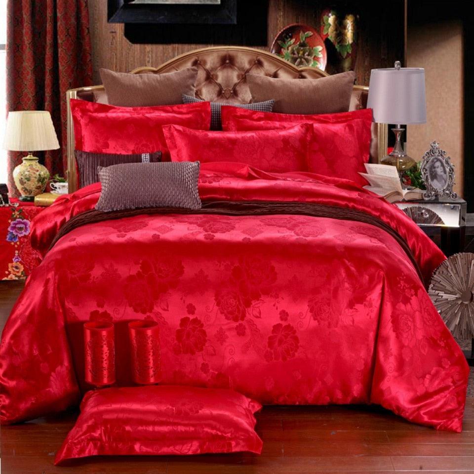 Luxury 2/3pcs Bedding Set Satin Jacquard Duvet Cover Sets 1 Quilt Cover + 1/2 Pillowcases (7BM)(8BM)(F63)