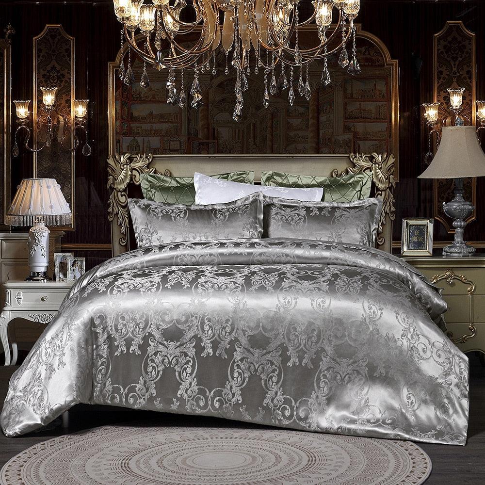 Luxury 2/3pcs Bedding Set Satin Jacquard Duvet Cover Sets 1 Quilt Cover + 1/2 Pillowcases (7BM)(8BM)(F63)
