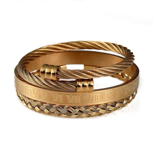 Luxury 3pcs/Set - Stainless Steel Bracelet Hip Hop Men Jewelry - Roman Number Jewelry (MJ3)(F83)