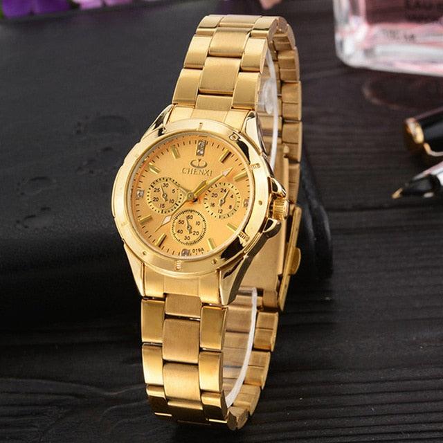 Luxury Women Gold Color Watch - Business Stainless Steel 30 Meter Waterproof Lady Dress Watch (9WH3)(F82)
