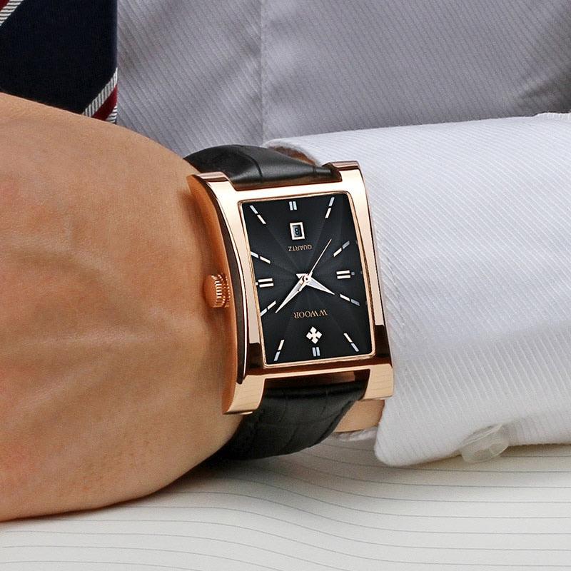 Luxury Men's Square Watches - Leather Waterproof Date Wristwatch (2MA1)(F84)
