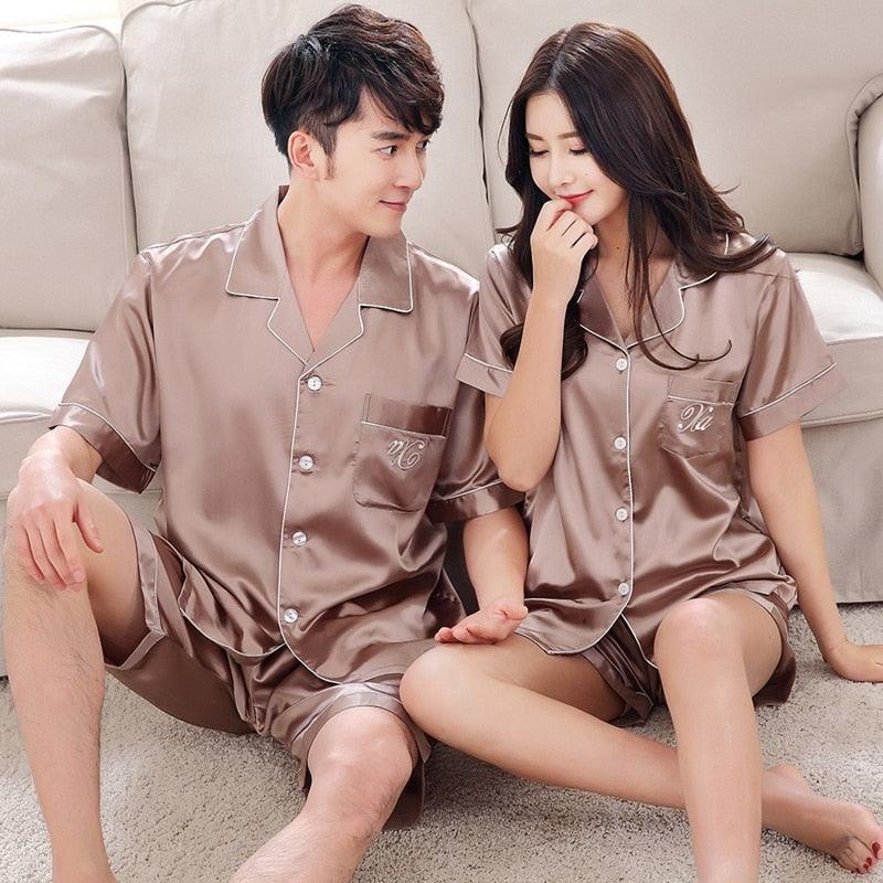 Luxury Pajama suit - Couple Pajama Sets - Silk Sweet Sleepwear - Men & Women Clothes (ZP3)