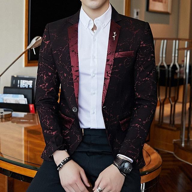 Luxury Party Prom Blazer - Shinny Wine Red Blue Black Contrast Collar Dress Dinner Blazer (T2M)