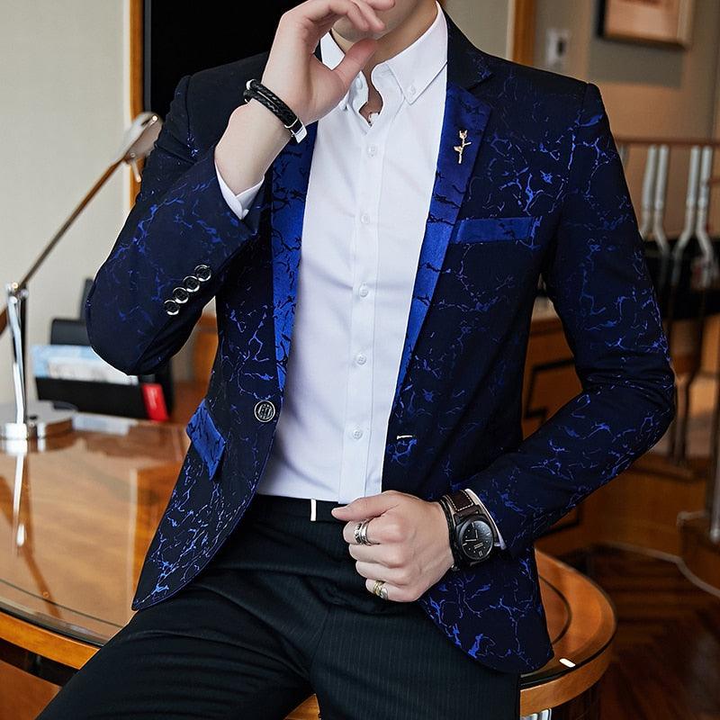 Luxury Party Prom Blazer - Shinny Wine Red Blue Black Contrast Collar Dress Dinner Blazer (T2M)