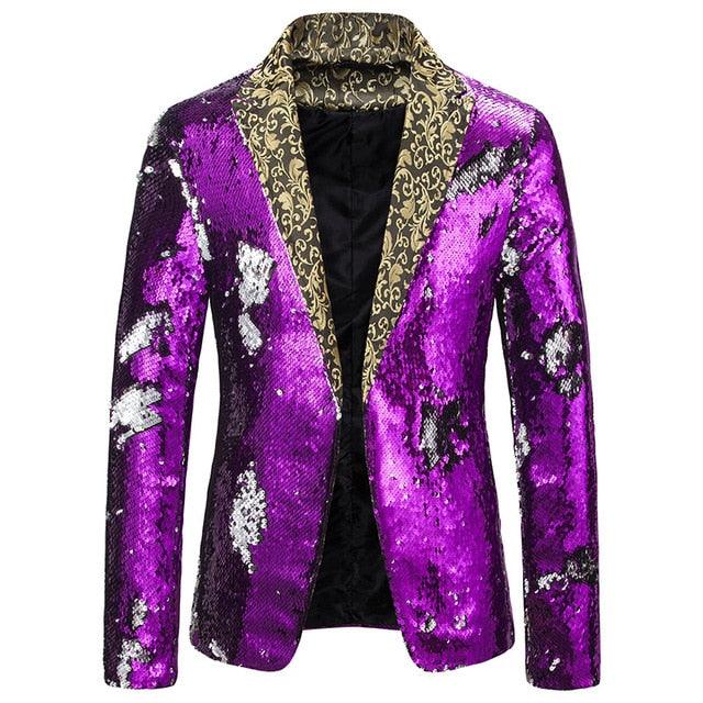 Luxury Royal Glitter Blazer Jacket - Men Flower Lapel 2 Color Conversion Blazers (T2M)(CC5)