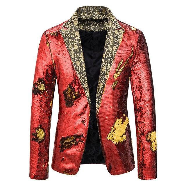 Luxury Royal Glitter Blazer Jacket - Men Flower Lapel 2 Color Conversion Blazers (T2M)(CC5)